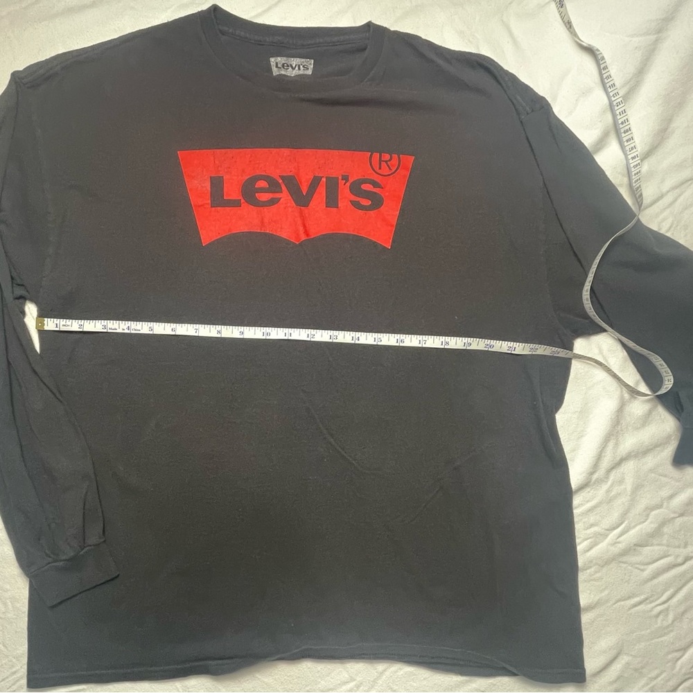 Levi's Men's Long Sleeve Black Tee with Red Logo